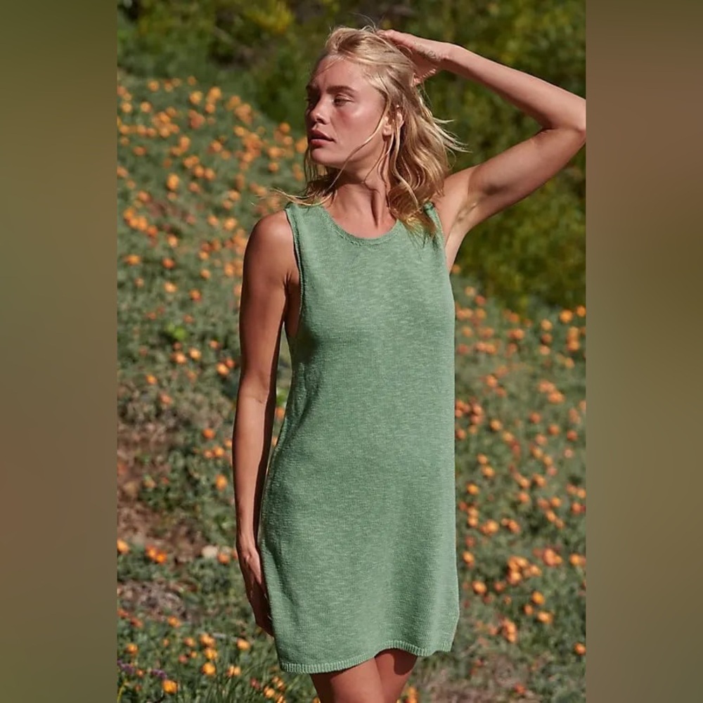 New Free People Beach Nina Sweater Mini Dress In Cool Moss